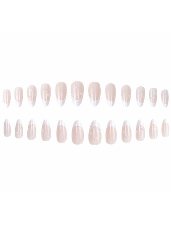 24pcs Faux Pearl Decor White Press On Nails-1
