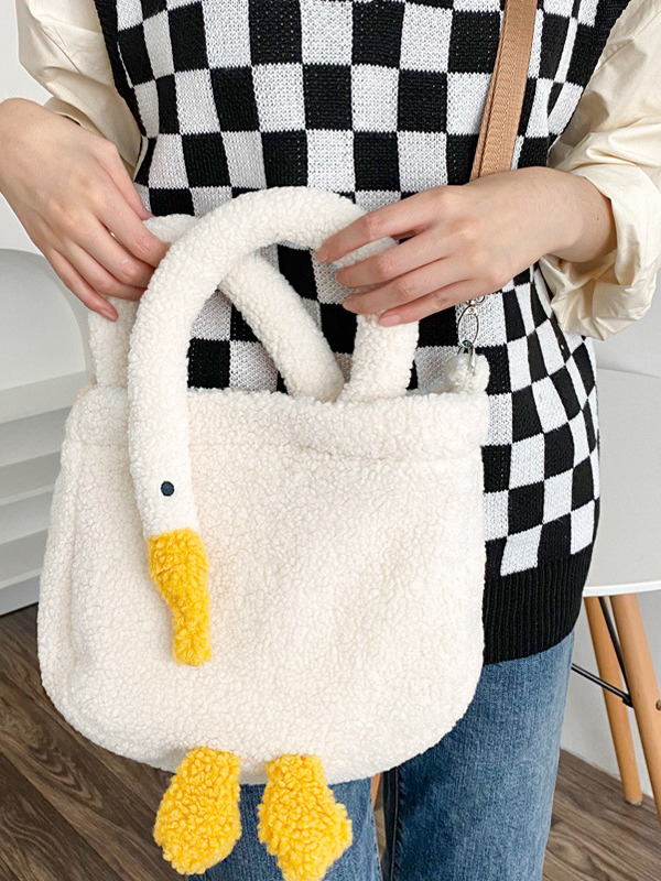 Goose Pattern Fleece Crossbody HandBag-4