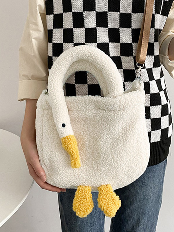 Goose Pattern Fleece Crossbody HandBag-3
