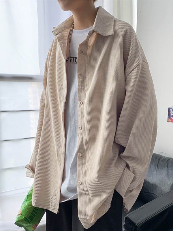 Men's Casual Corduroy Long Sleeve Shirt-3