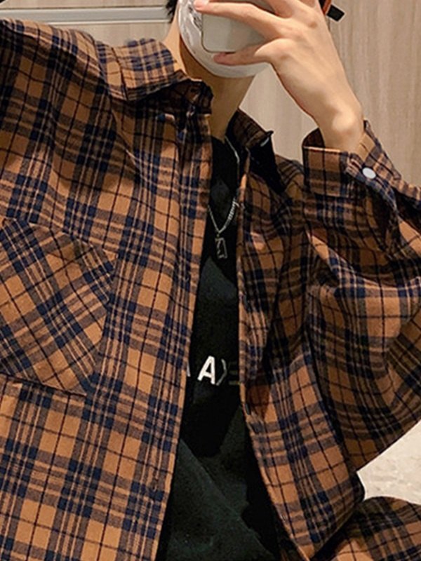 Men's Checkered Long Sleeve Button Down Shirts-2