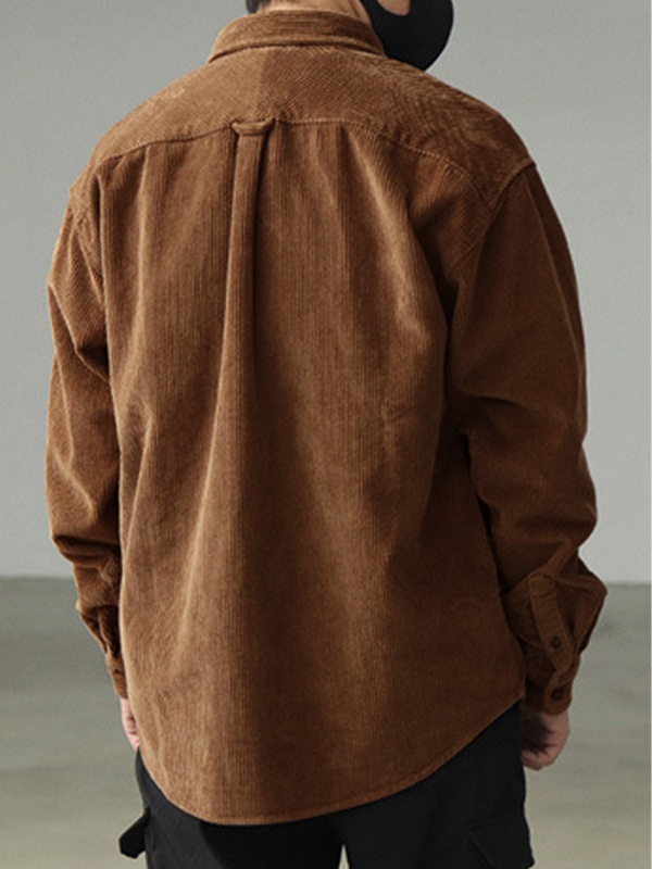 Men's Vintage Corduroy Long Sleeve Buttoned Shirt-3