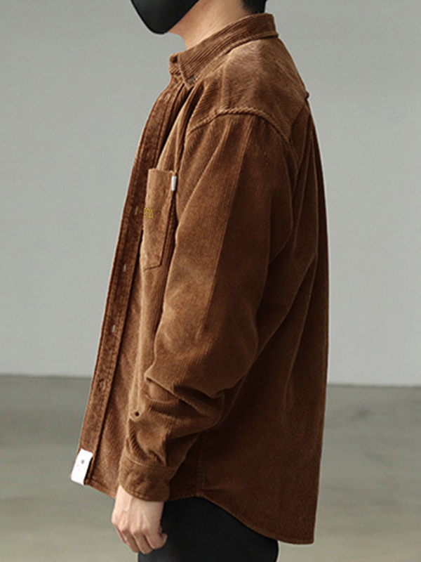 Men's Vintage Corduroy Long Sleeve Buttoned Shirt-2