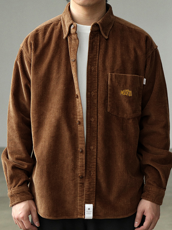 Men's Vintage Corduroy Long Sleeve Buttoned Shirt-1
