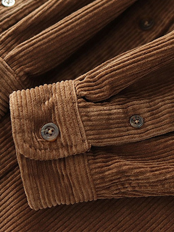 Men's Vintage Corduroy Long Sleeve Buttoned Shirt-5