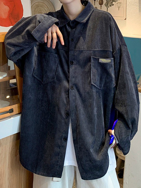 Men's Simple Pocket Corduroy Long Sleeve Shirt-3