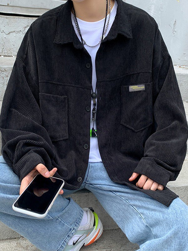 Men's Simple Pocket Corduroy Long Sleeve Shirt-1