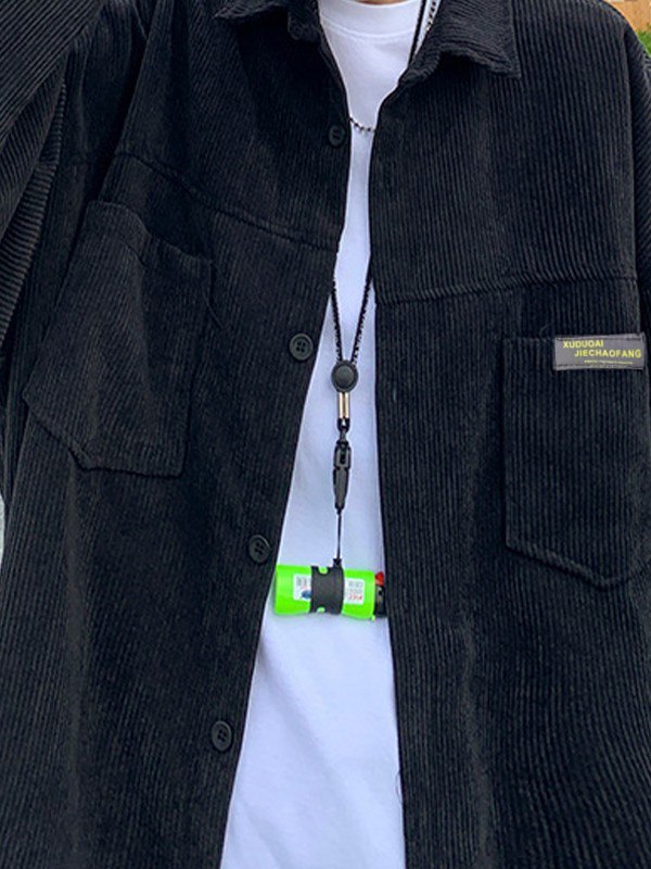 Men's Simple Pocket Corduroy Long Sleeve Shirt-2