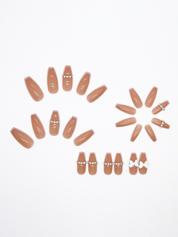 24pcs Rhinestone Bow Pattern Press On Nails-1
