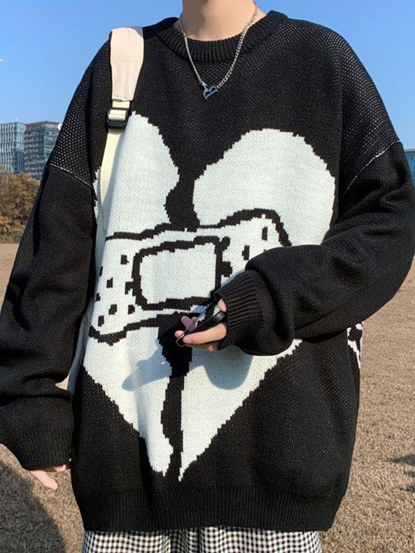 Men's Heart Jacquard Pullover Sweater-2