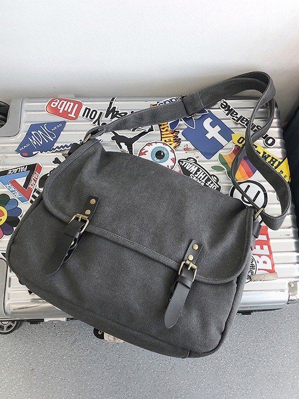 Buckle Strap Large Canvas Messenger Bag-4