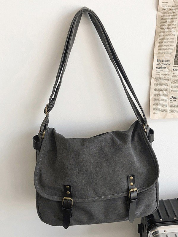 Buckle Strap Large Canvas Messenger Bag-3