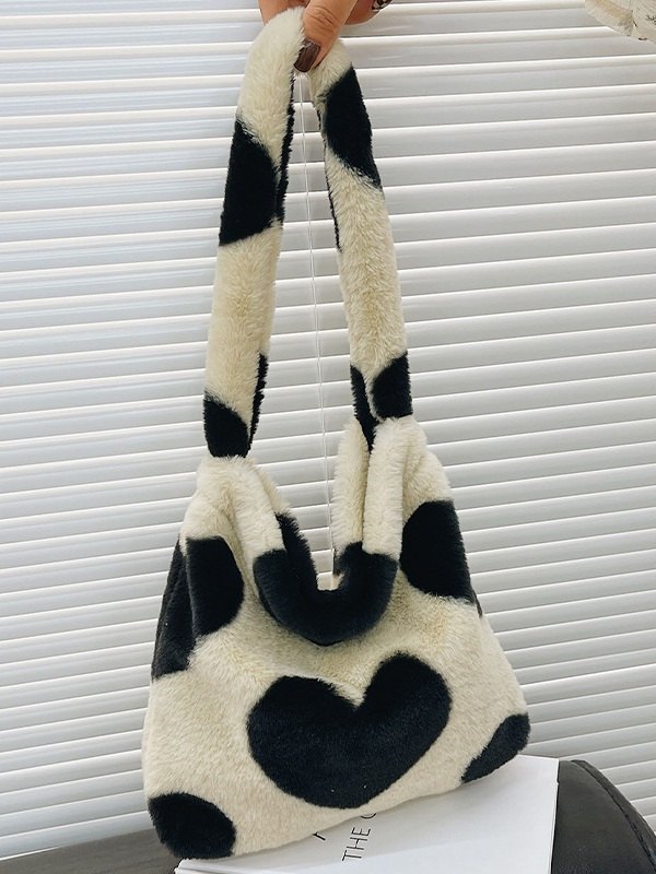 Heart Pattern Fuzzy Shoulder Bag-3