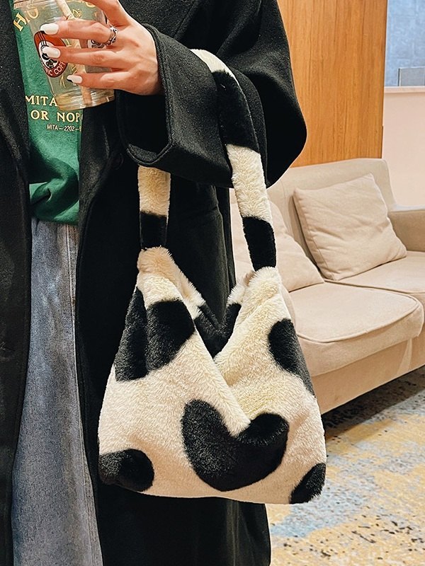 Heart Pattern Fuzzy Shoulder Bag-1