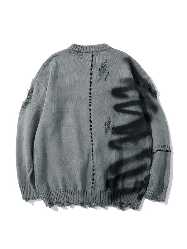 Men's Graffiti Distressed Pullover Sweater-1