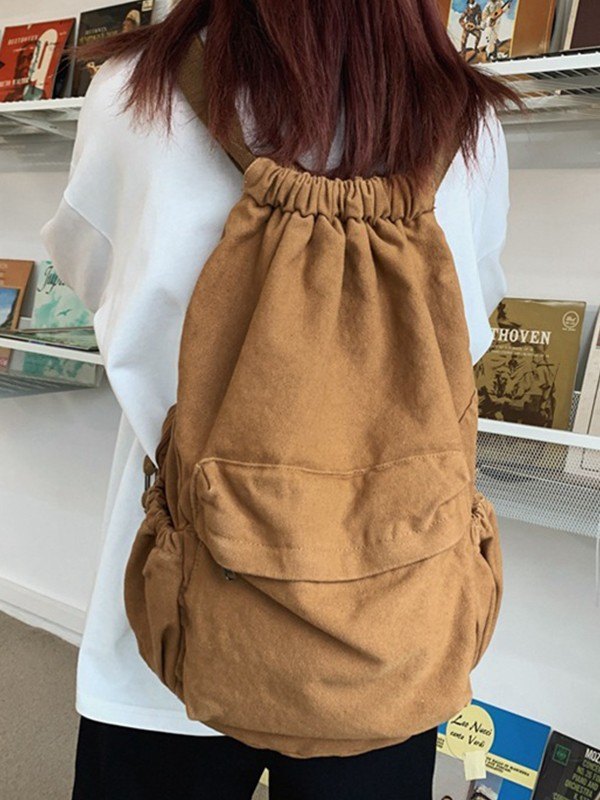 Canvas Ruched Drawstring Backpack-1