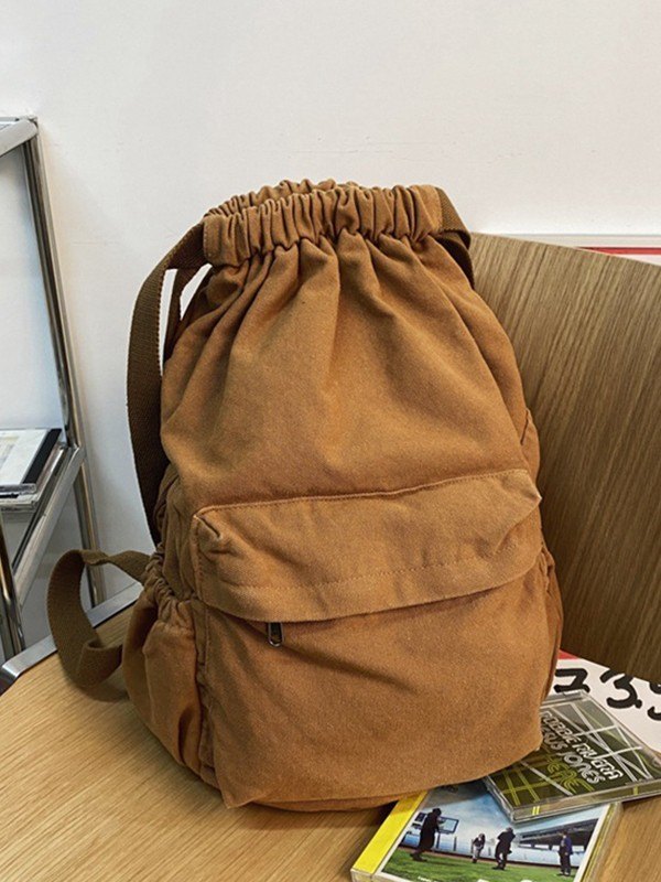Canvas Ruched Drawstring Backpack-4