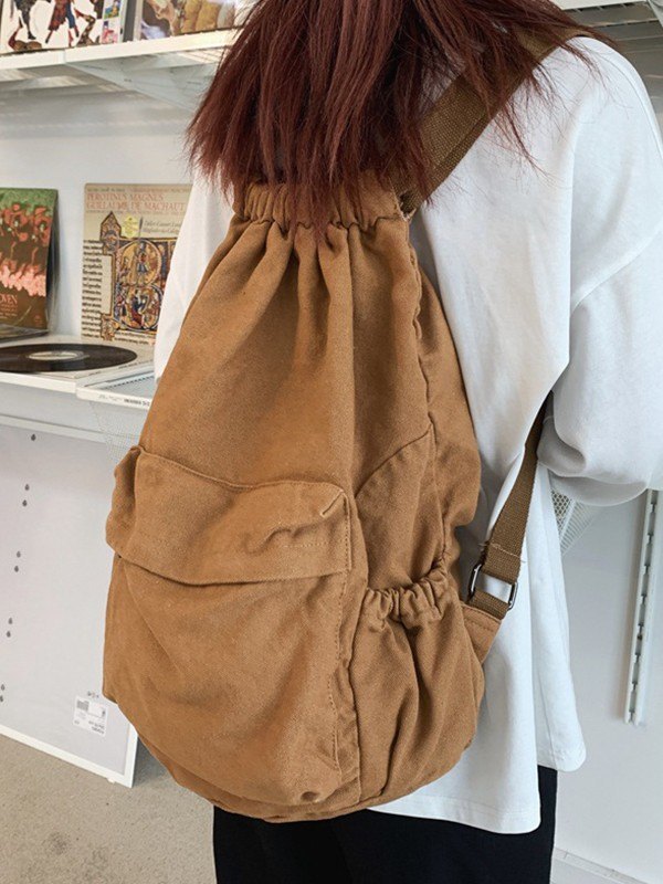 Canvas Ruched Drawstring Backpack-2