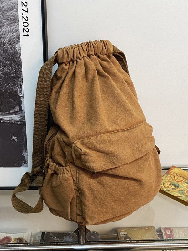 Canvas Ruched Drawstring Backpack-3