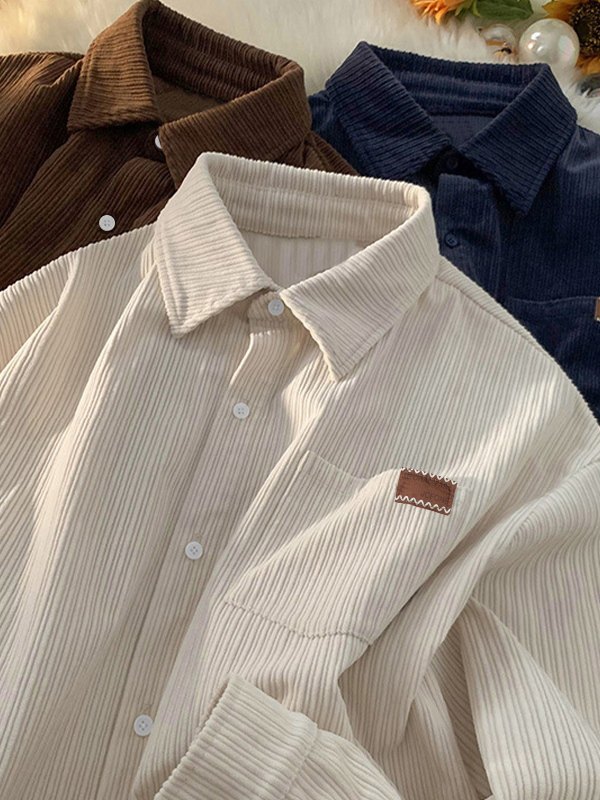 Men's Vintage Corduroy Long Sleeve Shirt-2