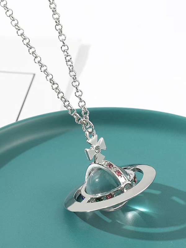 Rhinestone Planet Pendant Necklace-2
