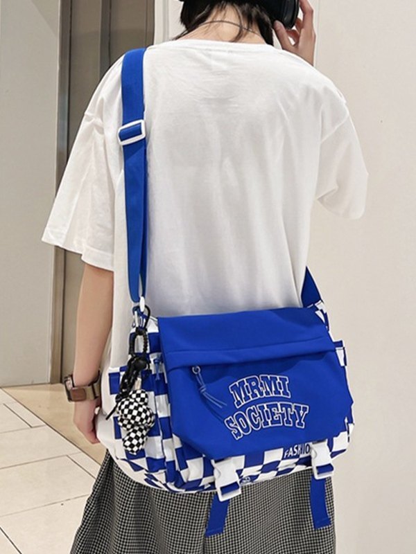 Buckle Strap Checkered Nylon Crossbody Bag-3