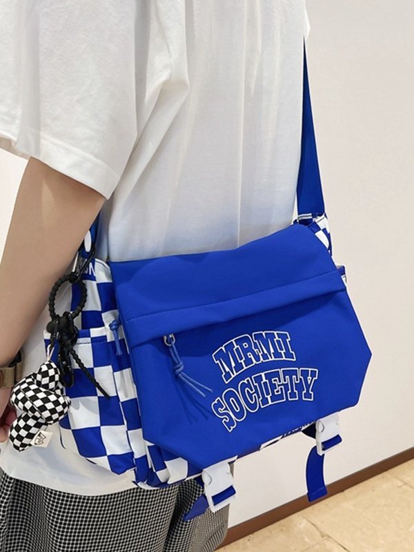 Buckle Strap Checkered Nylon Crossbody Bag-4