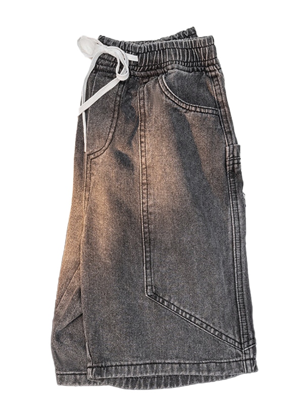 Men's Vintage Wash Loose Denim Shorts-2