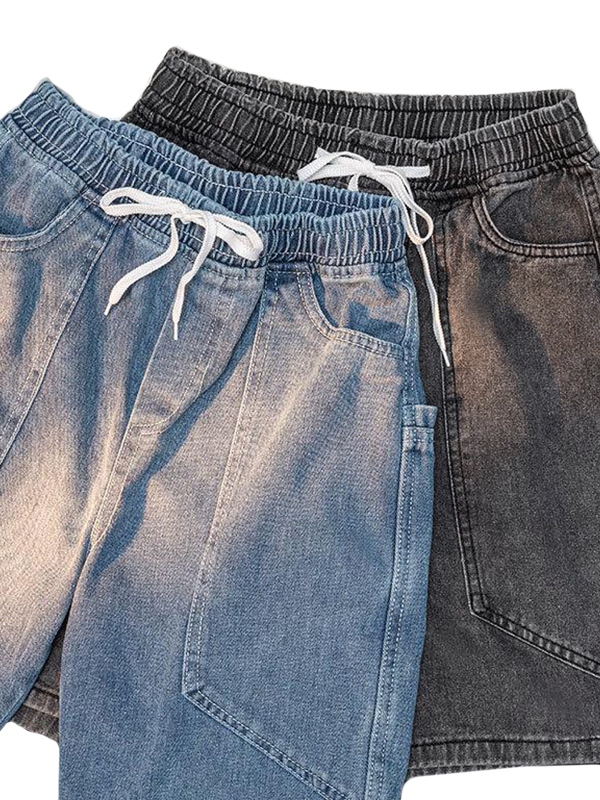 Men's Vintage Wash Loose Denim Shorts-3