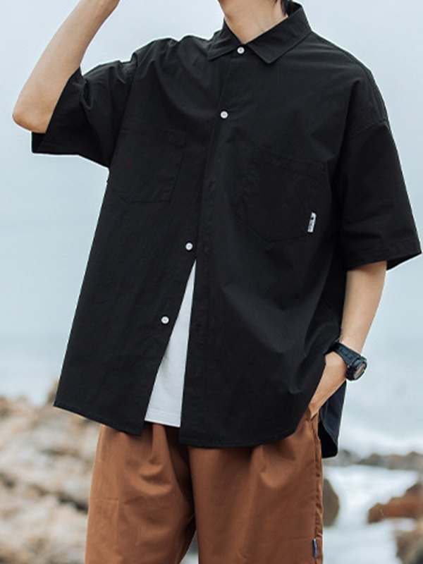 Men's Pocket Front Short Sleeve Button Up Shirt-3