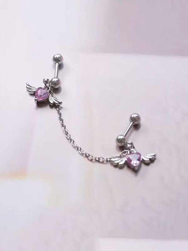 Winged Heart Charm Chain Earrings-1