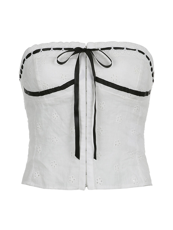 Tie Up Broderie Lace Bandeau Top-5