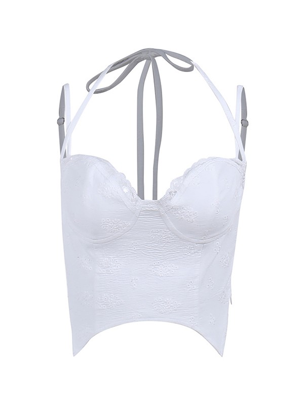 White Floral Asymmetric Corset Top-4