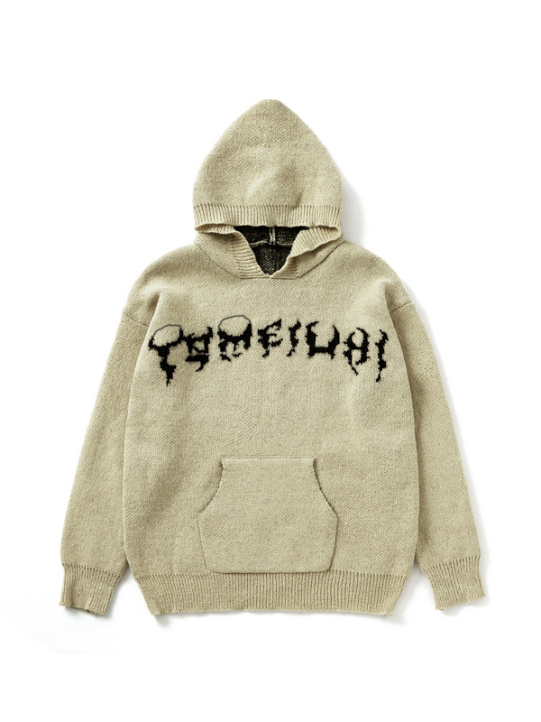 Skull Jacquard Hooded Pullover Sweater-5