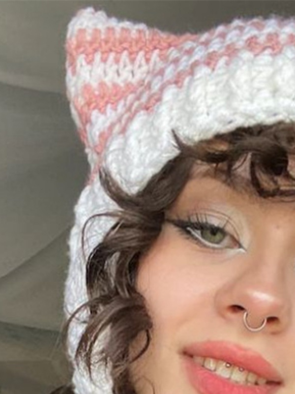 Hand Made Cat Ear Stripes Knitted Hat-1