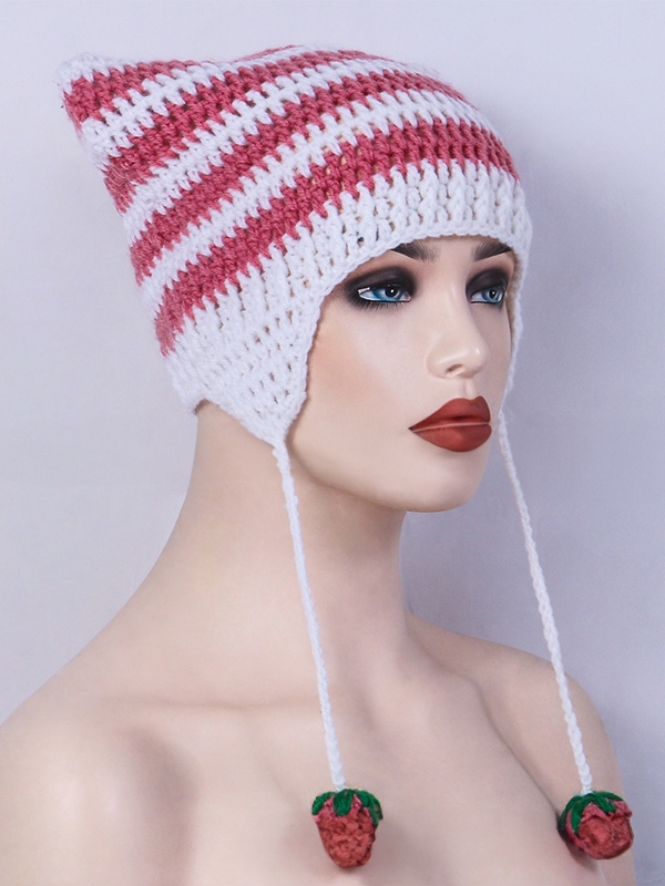 Hand Made Cat Ear Stripes Knitted Hat-4
