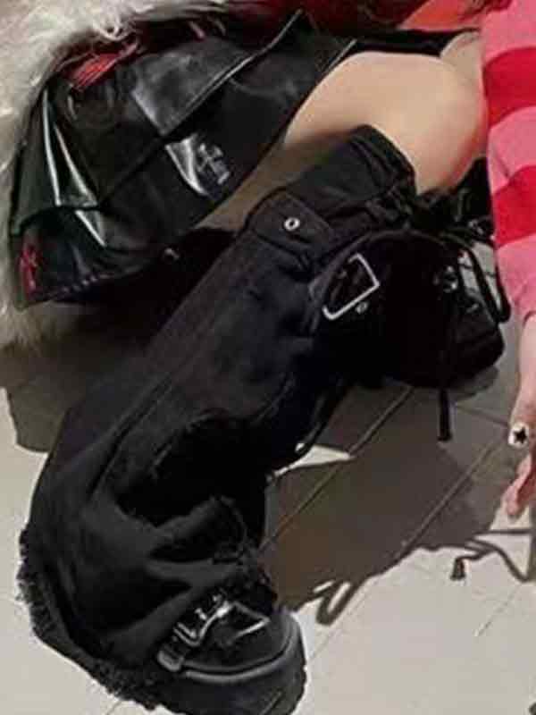 Star Embroidery Lace Up Flare Leg Warmer-2