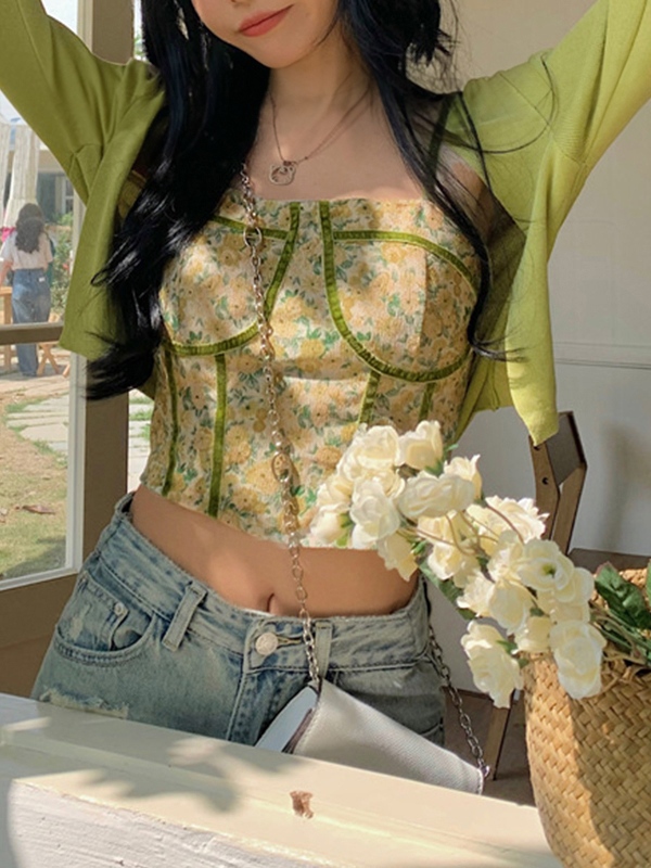 Short Disty Floral Print Corset Top-1