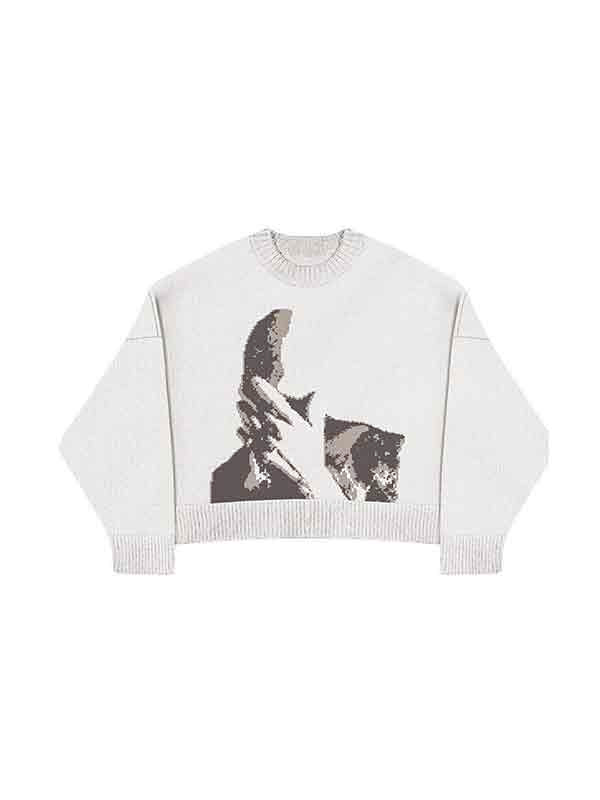 Men's Abstract Print Crew Neck Loose Sweater-3