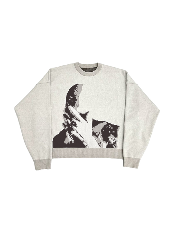 Men's Abstract Print Crew Neck Loose Sweater-1