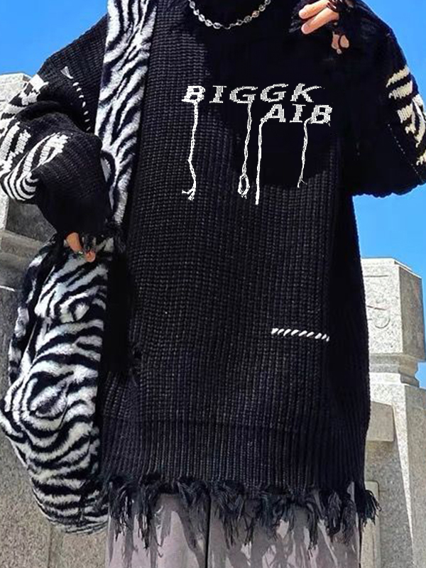 Men's Letter Jacquard Tassel Design High Neck Sweater-1