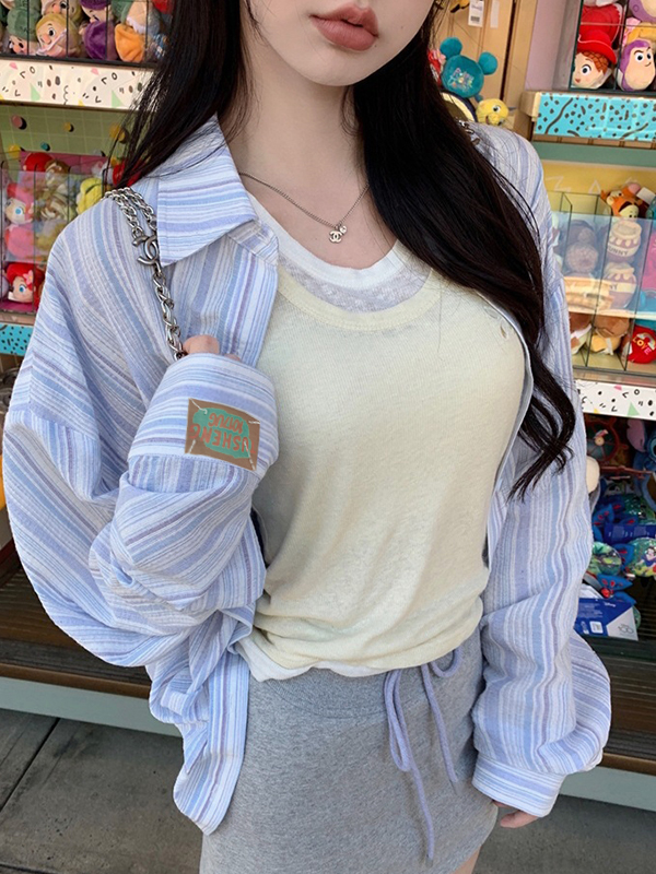 Fresh Stripe Thin Long Sleeve Blouse-2