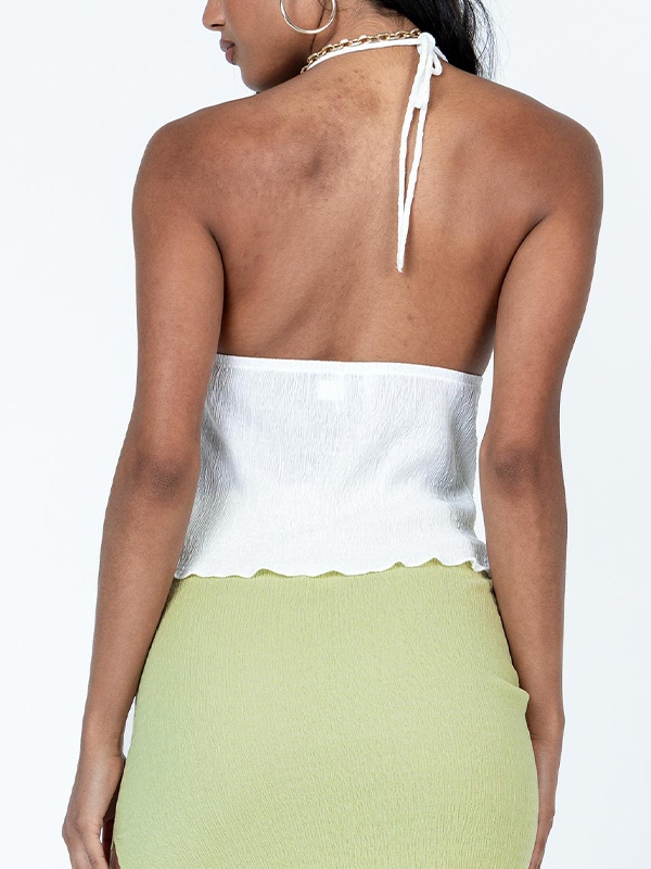 Lace Up Slit Backless Halter Vest-1