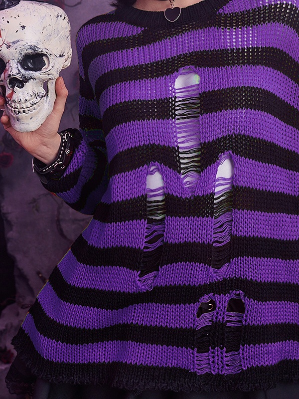 Stripe Cutout Smock Long Sleeve Knit-1