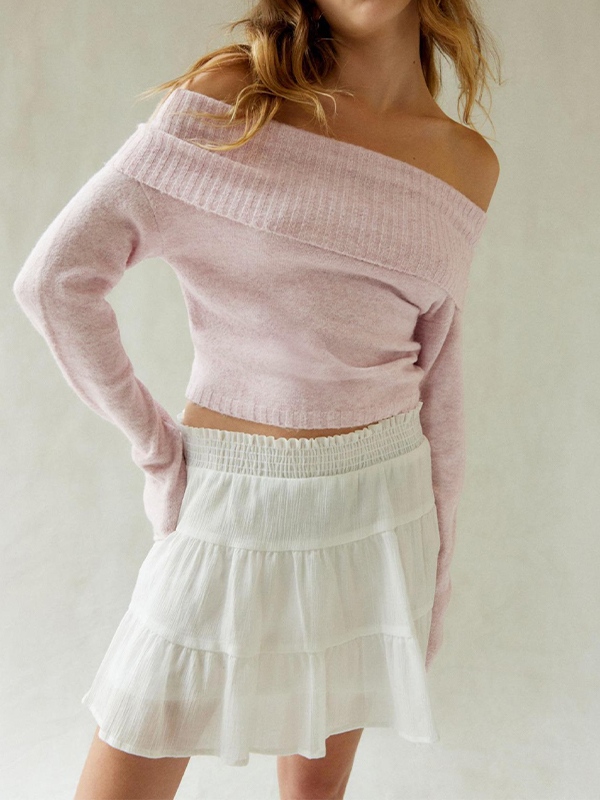 Solid Off Shoulder Sweater-1