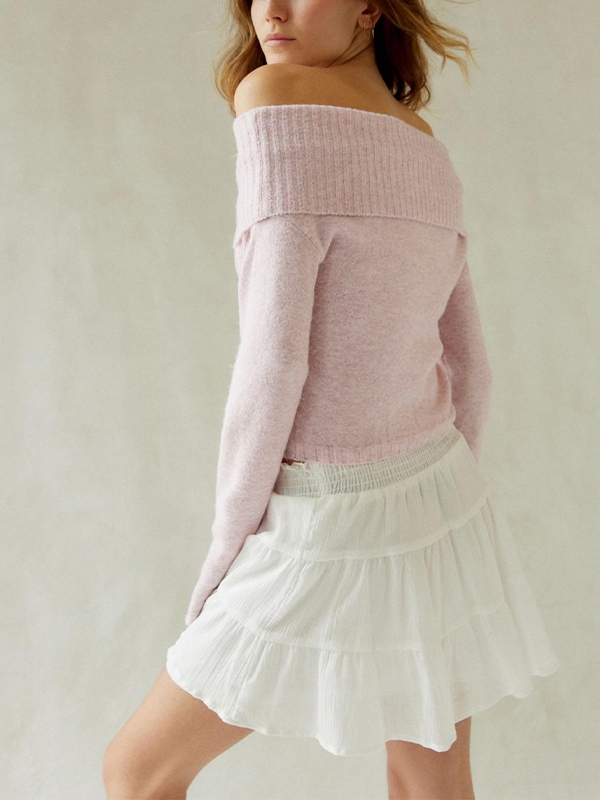 Solid Off Shoulder Sweater-3