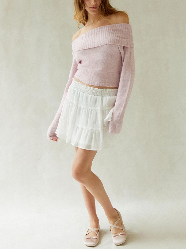 Solid Off Shoulder Sweater-2