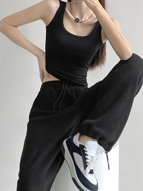 High Elasticity Solid U Neck Slim Tank Top-2