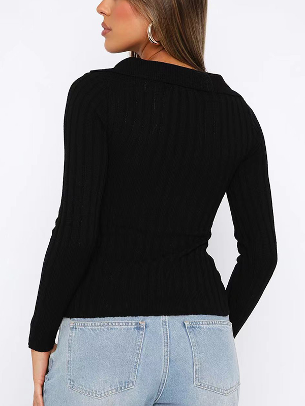 Solid Lapel Neck Knit Cardigan-2