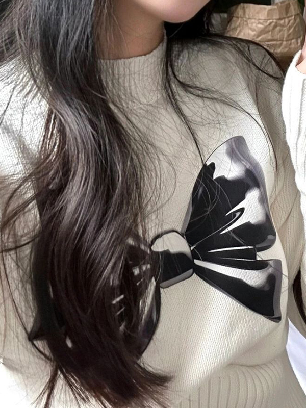 Vintage Bow Print Button Knit Sweater-1